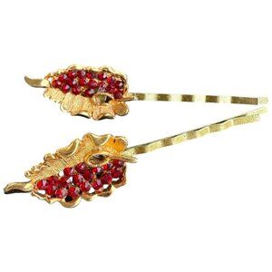 Gold Red Crystal Vintage Jewelry Hair Pins Wedding Hair Accessories